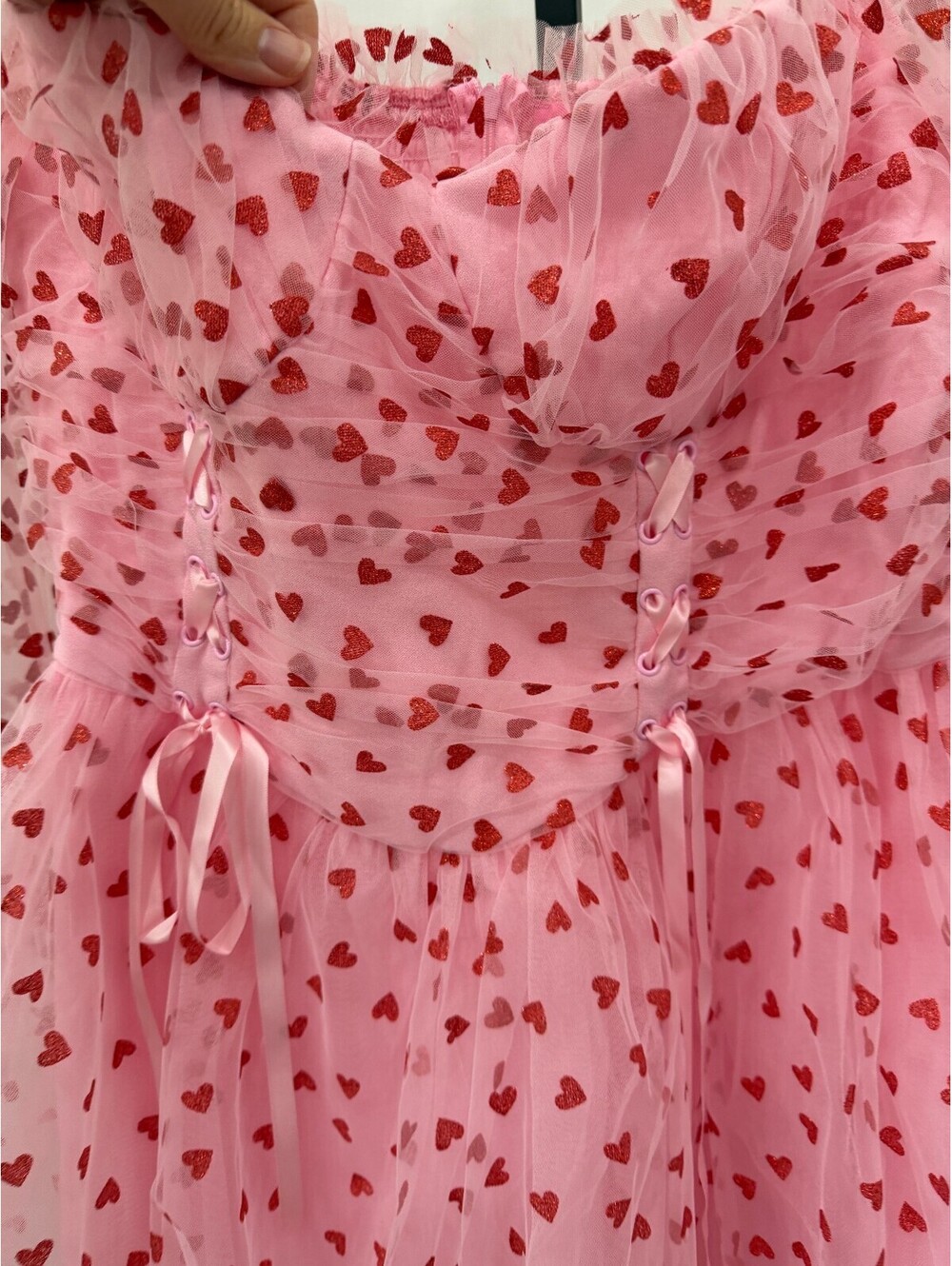 NWT 1x Sugar Thrillz Pink Heart Print Mesh Dress with Corset Detail - Picture 5 of 13